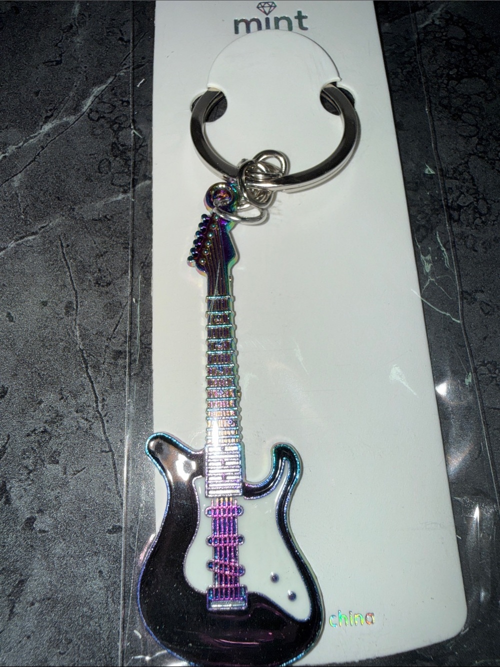 Mint Iridescent Black and Multi-Color Guitar Keyring